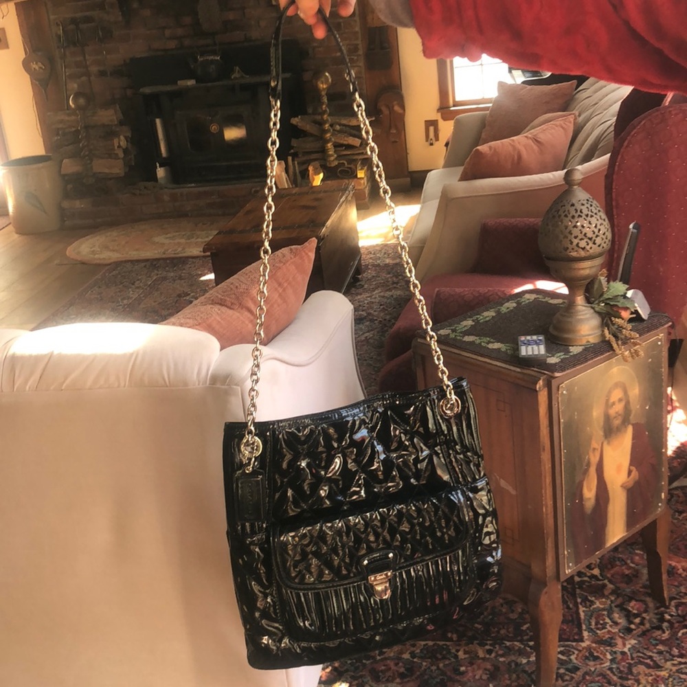 Black Patent Leather Crossbody/Over-Shoulder Handbag